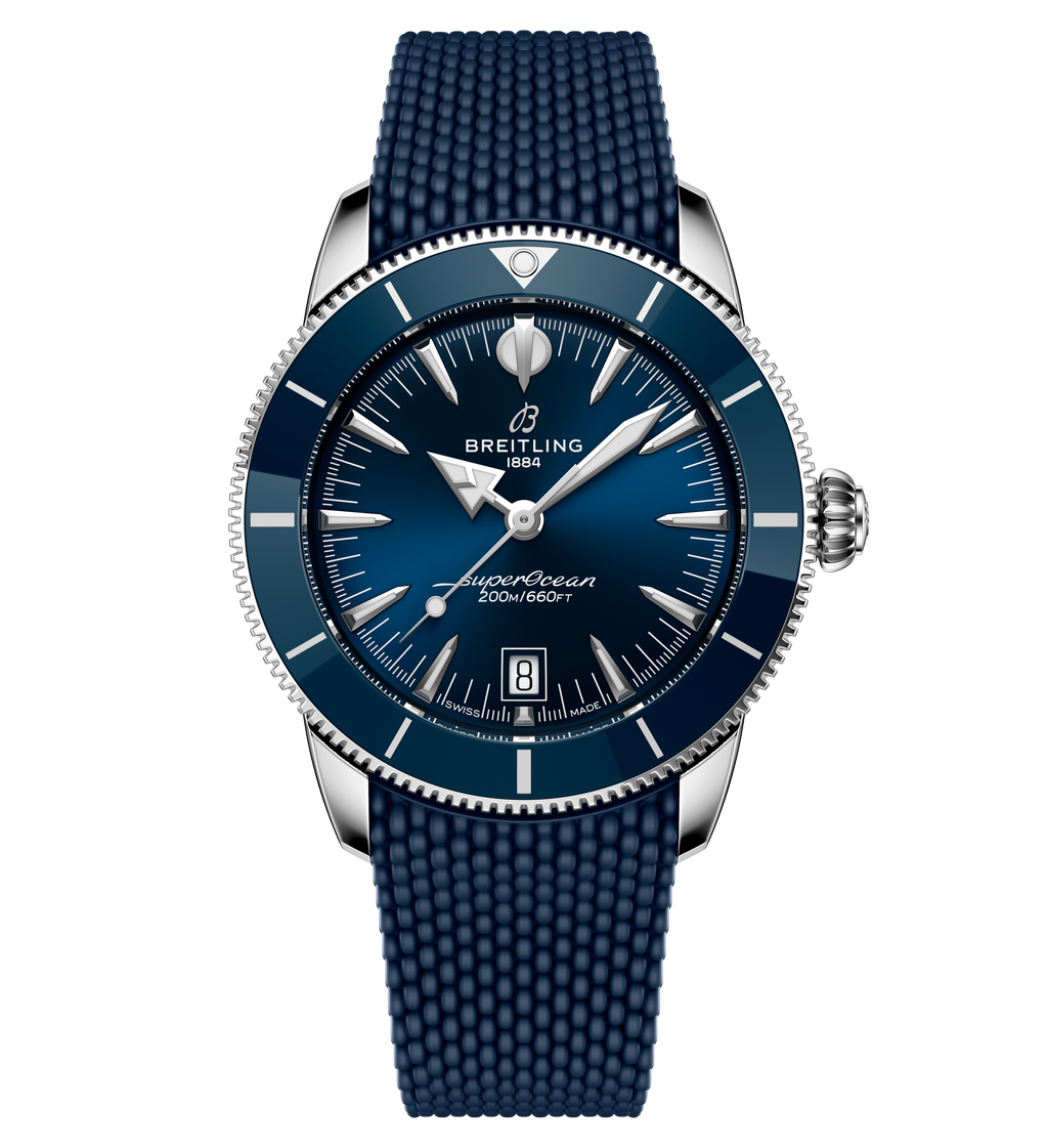 BRT Superocean Heritage B31 Automatic 42 Watch with Blue Mesh Rubber Strap
