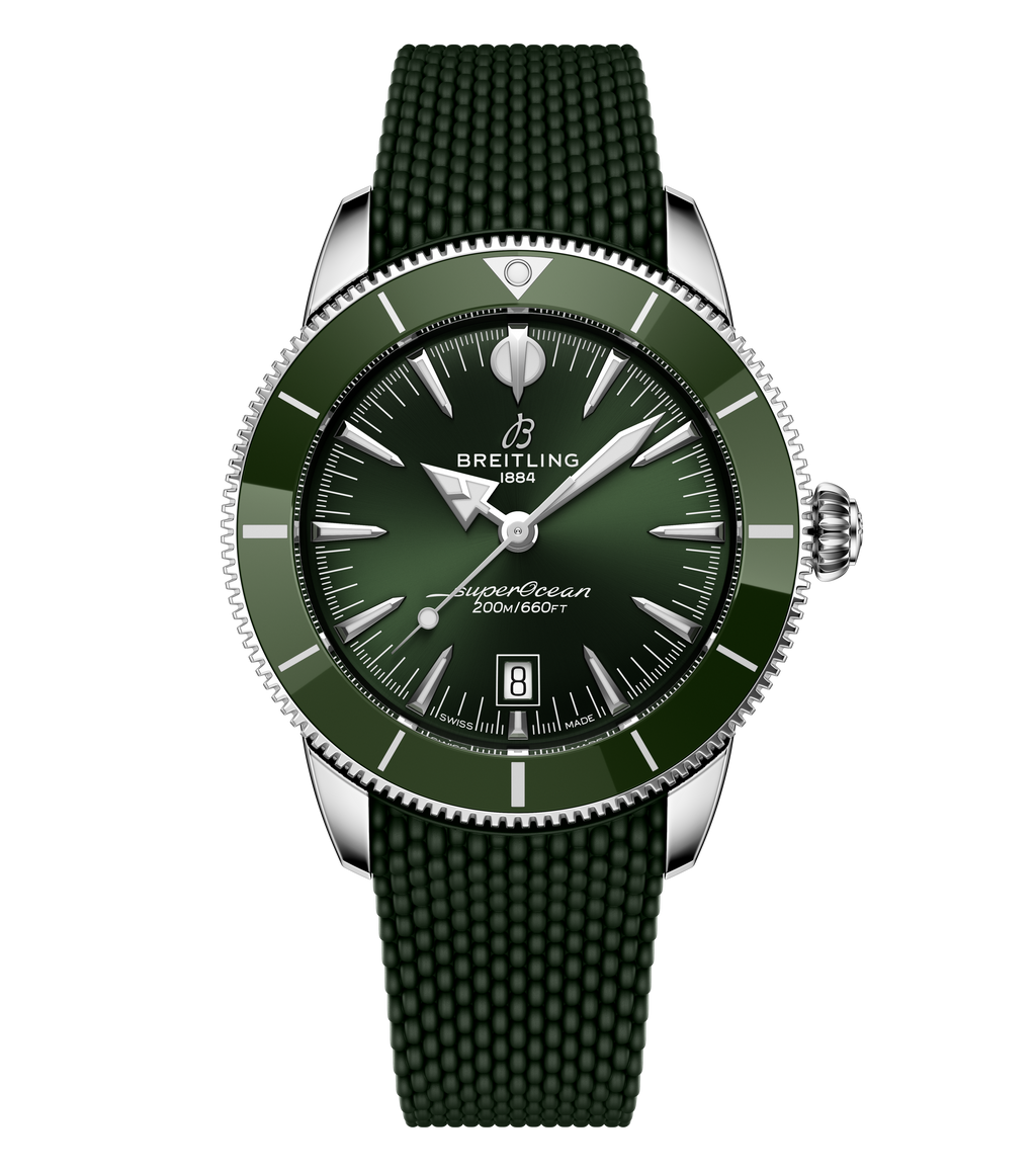 BRT Superocean Heritage B31 Automatic 44 Watch with Green Mesh Rubber Strap