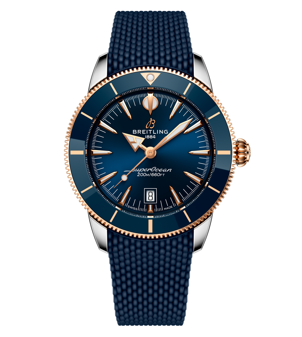 BRT Superocean Heritage B31 Automatic 44 Watch with Blue Mesh Rubber Strap