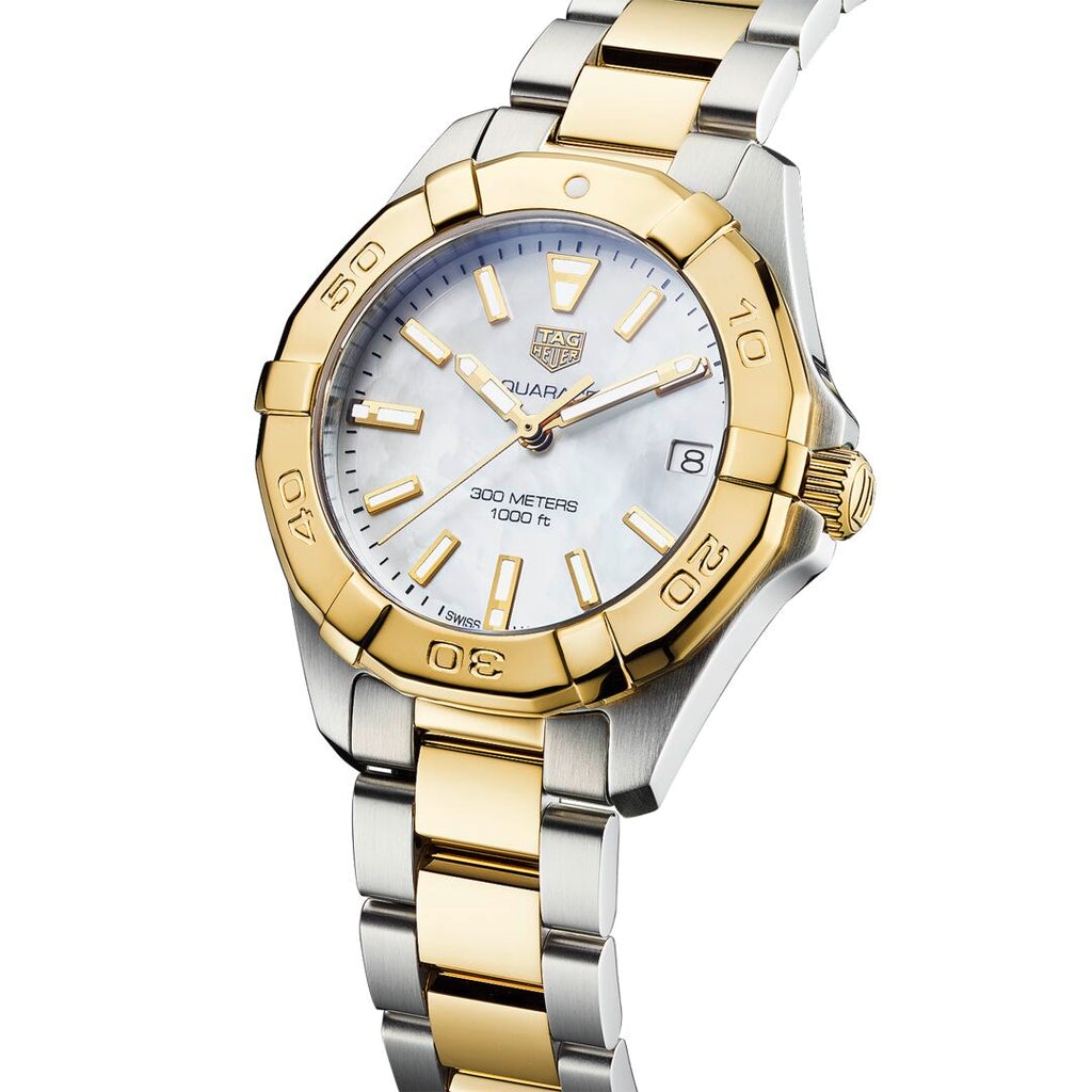 TGHR Aquaracer Ladies' Quartz Movement Mother-of-Pearl Dial and Yellow Gold Bezel Watch