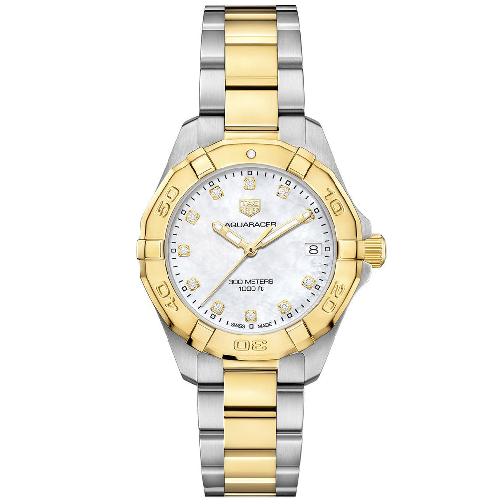TGHR Aquaracer Ladies' Quartz Movement White Mother-of-Pearl Dial Watch with Diamond Indexes