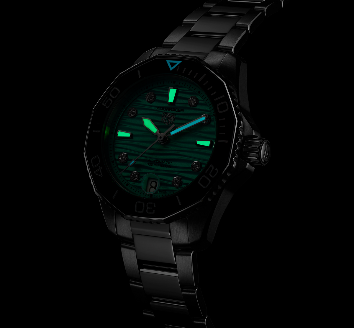 TGHR Aquaracer Professional 300 Watch with a Bold Turquoise Dial