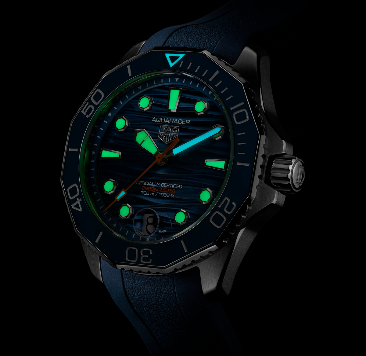 TGHR Aquaracer Professional 300 Date Watch with Blue Rubber Strap