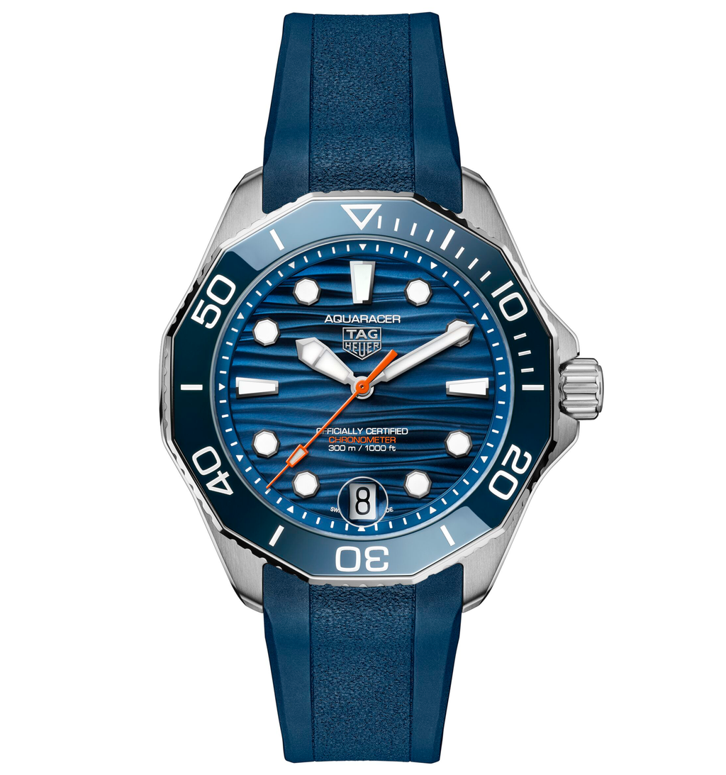 TGHR Aquaracer Professional 300 Date Watch with Blue Rubber Strap