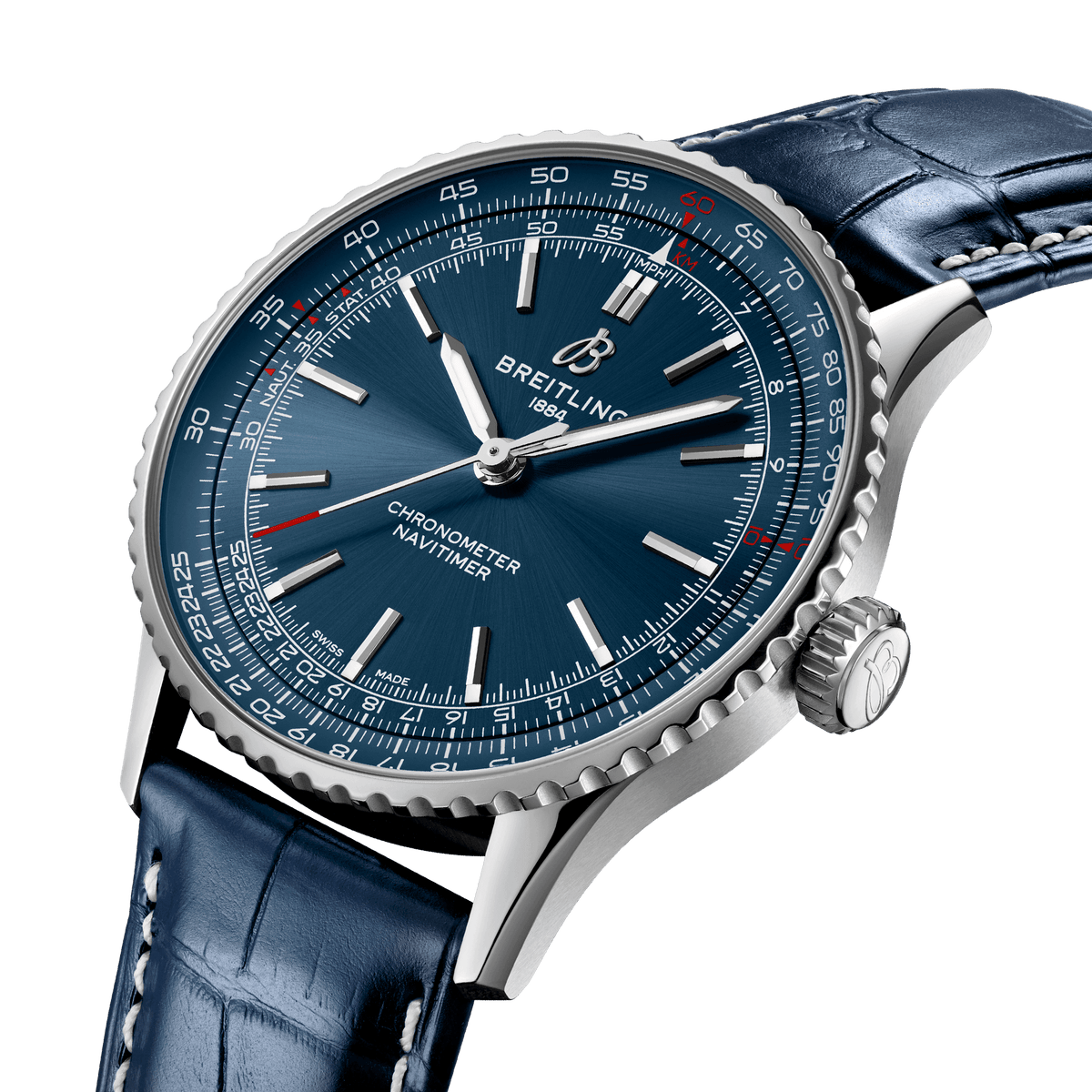 BRT Navitimer Automatic 41 Watch with Navy Leather Strap