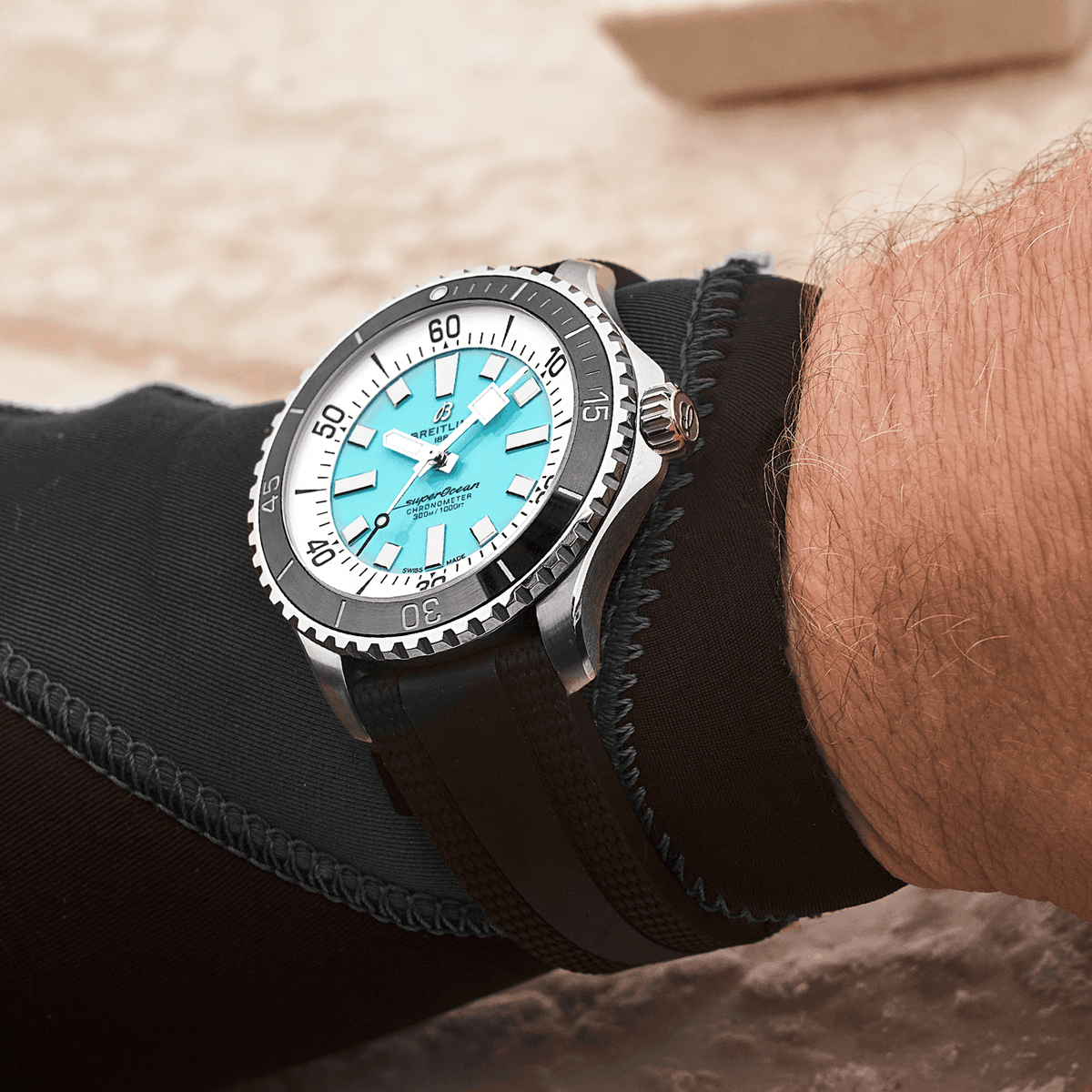 BRT Superocean Turquoise on Rubber Watch, 44mm
