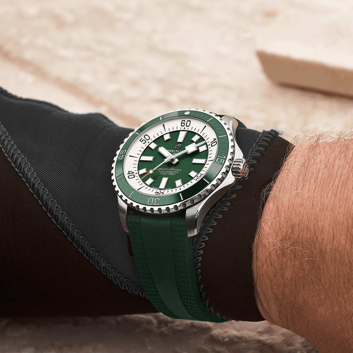 BRT Superocean Green on Rubber Watch, 44mm