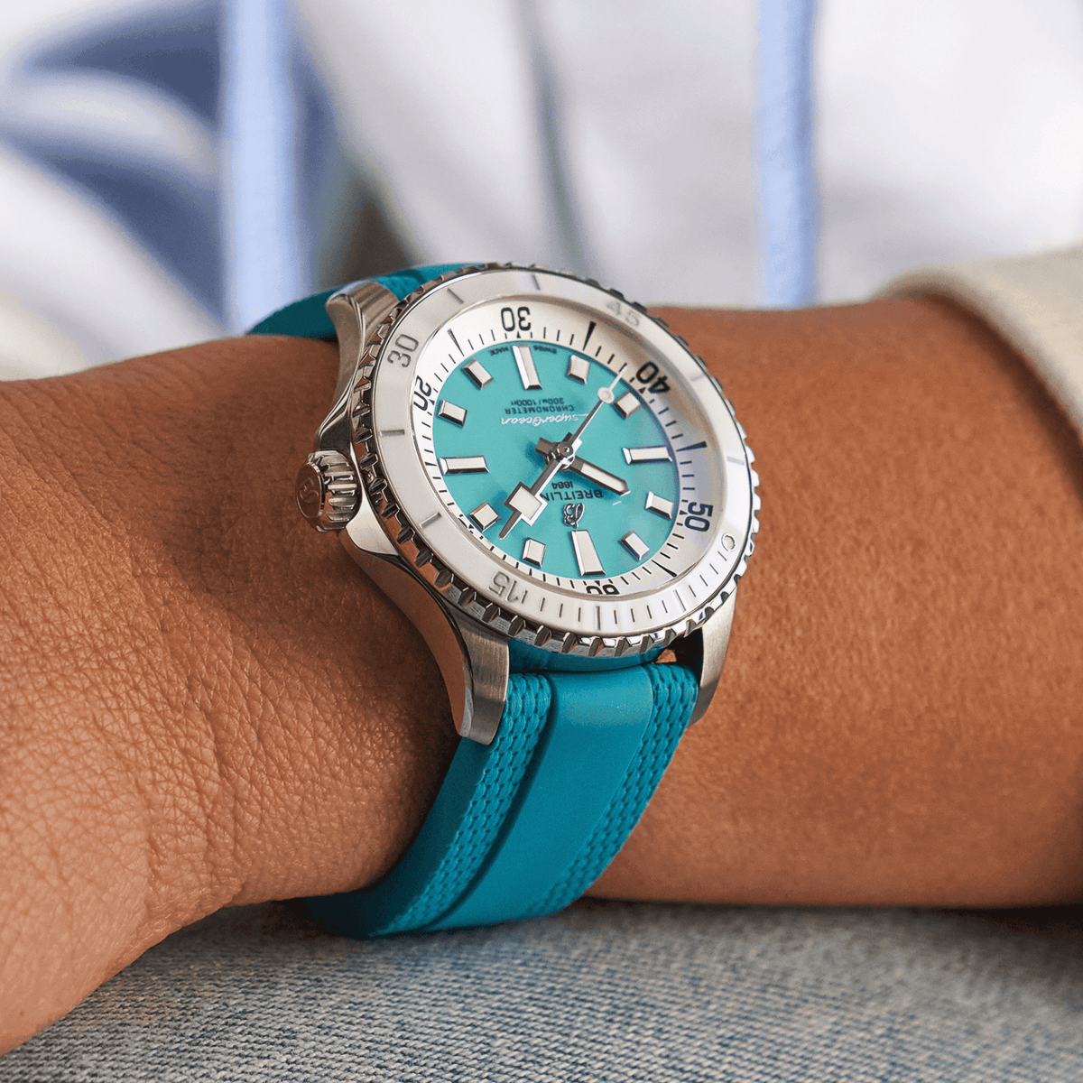 BRT Superocean Turquoise on Rubber Watch, 36mm