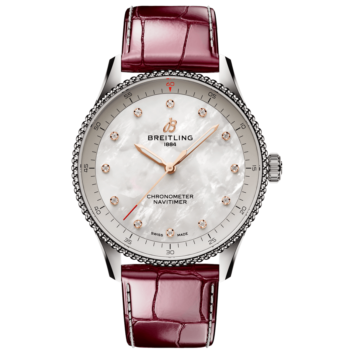 BRT Navitimer 32mm Watch with Burgundy Strap