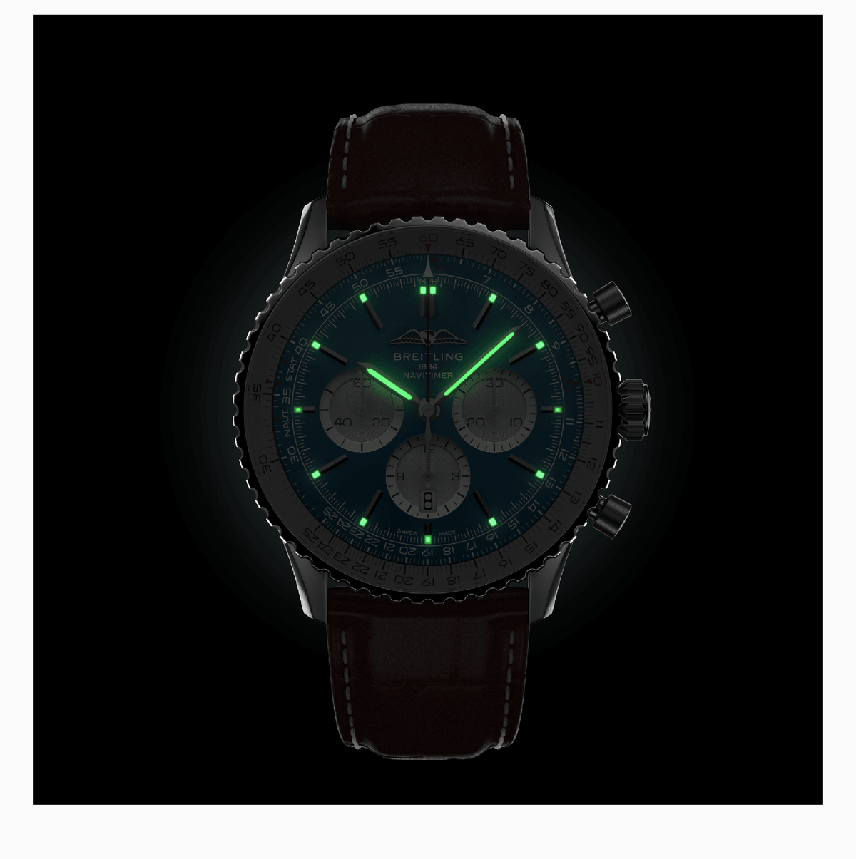 BRT Navitimer B01 Watch with Alligator Strap, 46mm