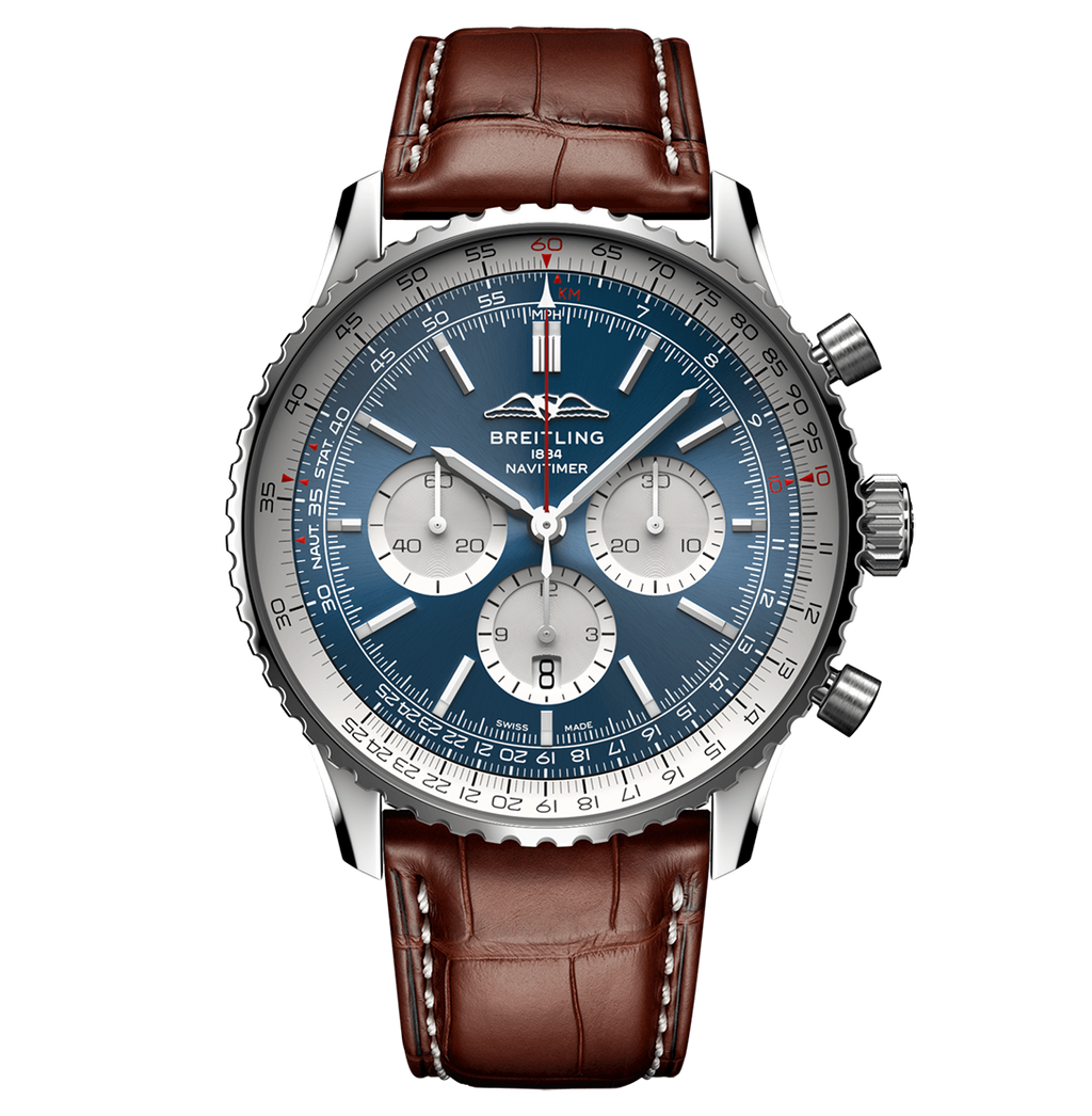 BRT Navitimer B01 Watch with Alligator Strap, 46mm