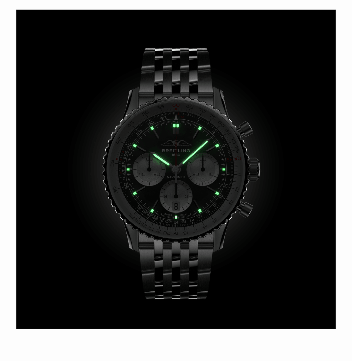 BRT Navitimer B01 Watch with Black Dial, 43mm