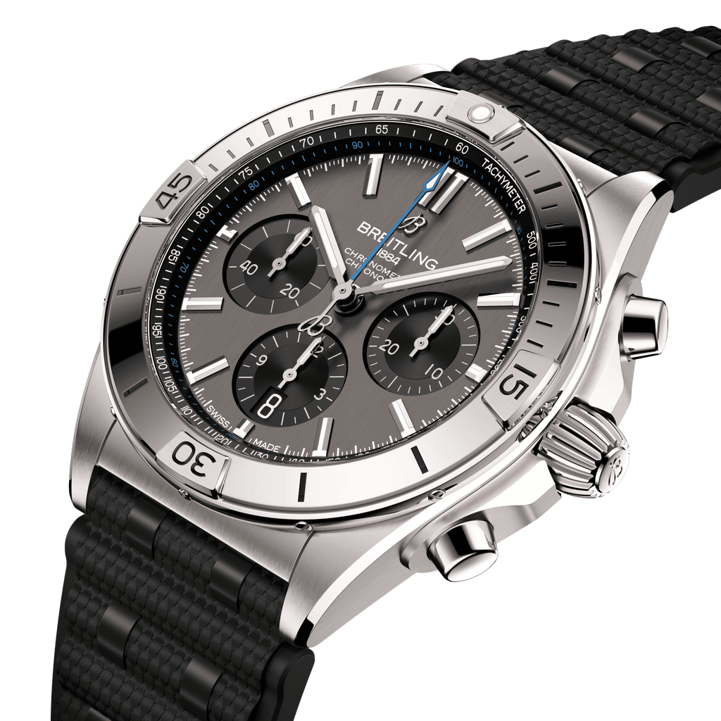 BRT Chronomat B01 42 Watch with Black Rubber Rouleaux Strap