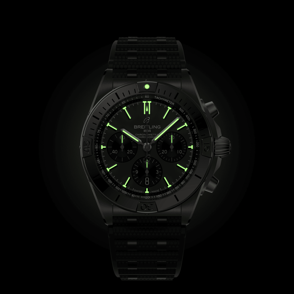 BRT Chronomat B01 42 Watch with Black Rubber Rouleaux Strap