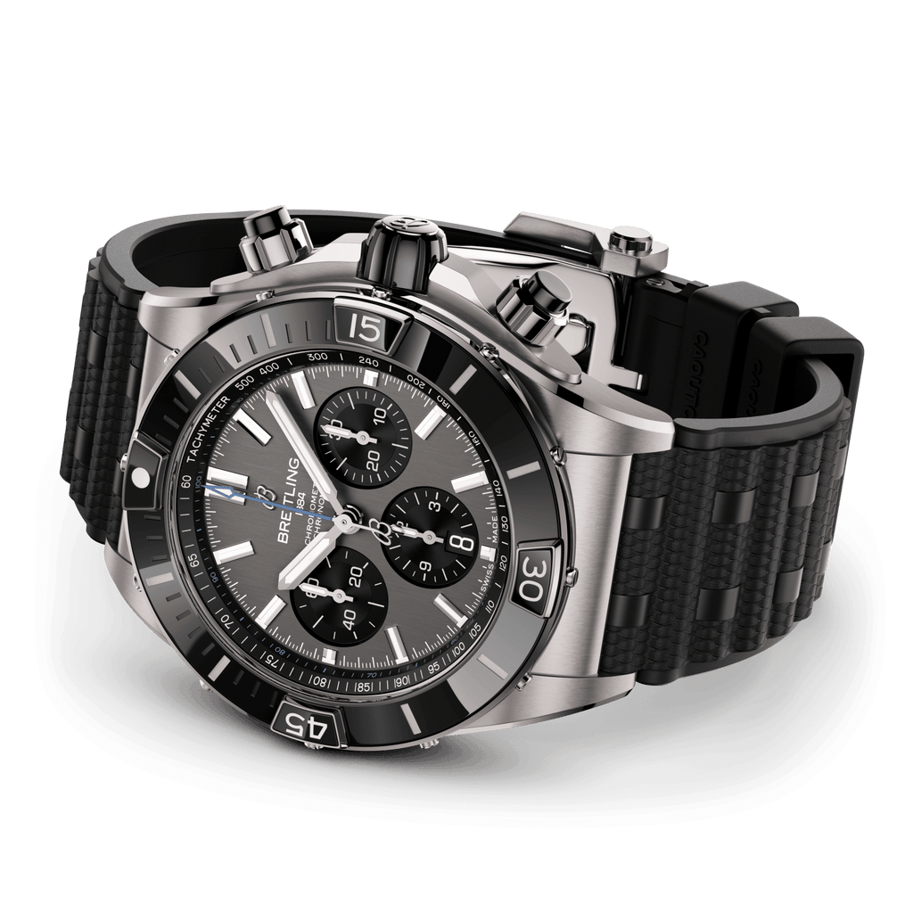 BRT Super Chronomat B01 44 Watch with Black Rubber Rouleaux Strap