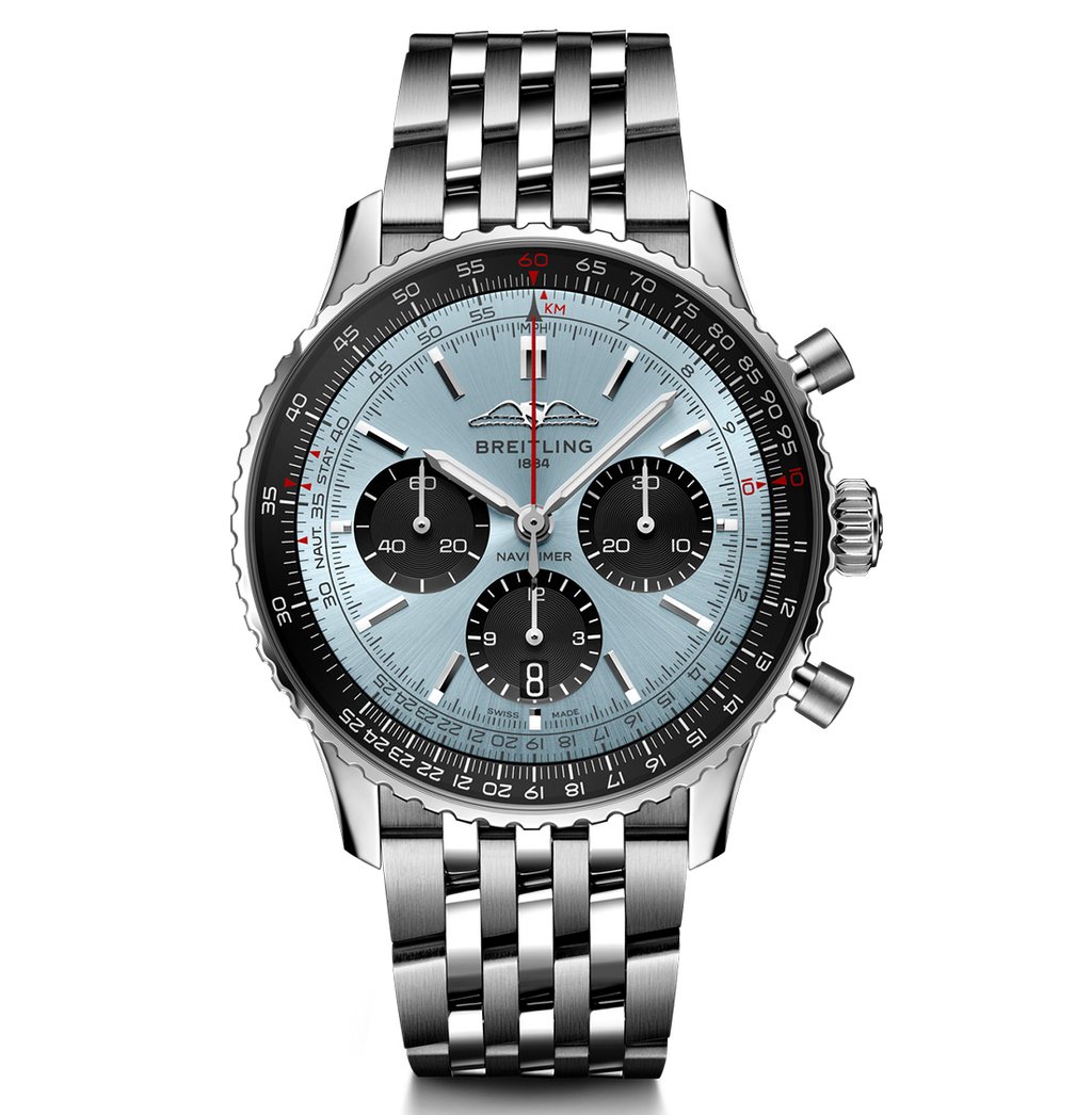 BRT Navitimer B01 43mm Watch with Silver Bracelet