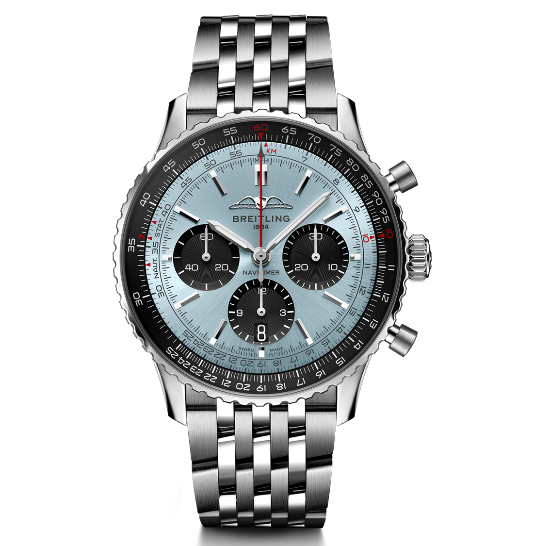 BRT Navitimer B01 43mm Watch with Silver Bracelet