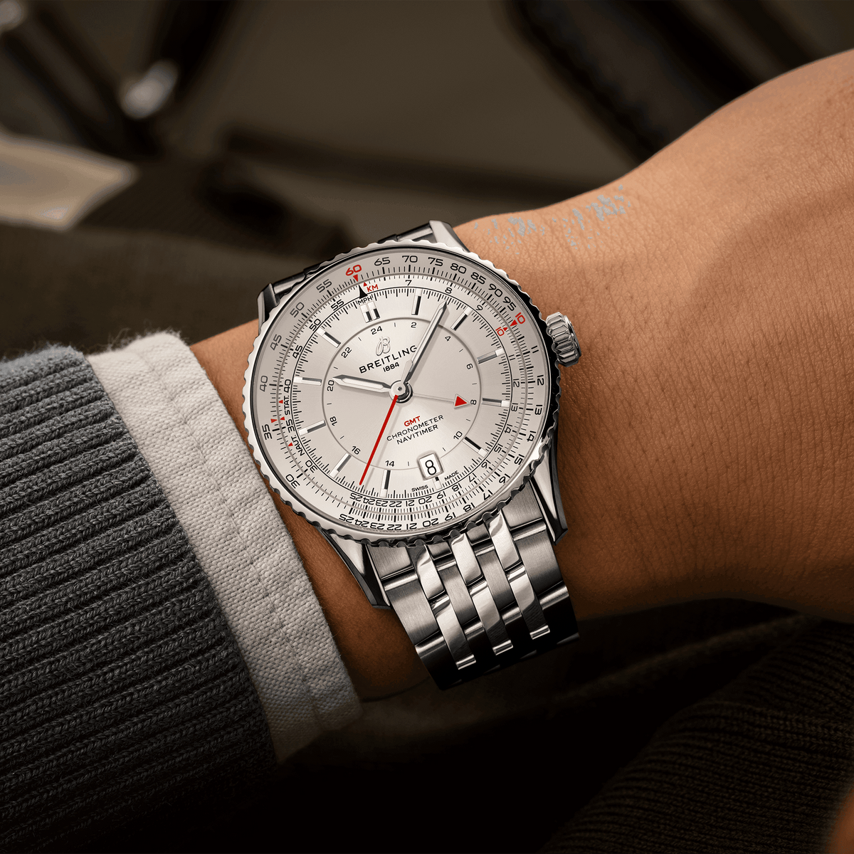 BRT Navitimer Automatic GMT 41 Watch with Ivory Dial