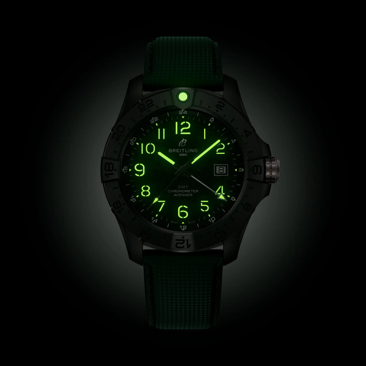 BRT Avenger Automatic GMT 44 Night Mission Watch with Leather Strap