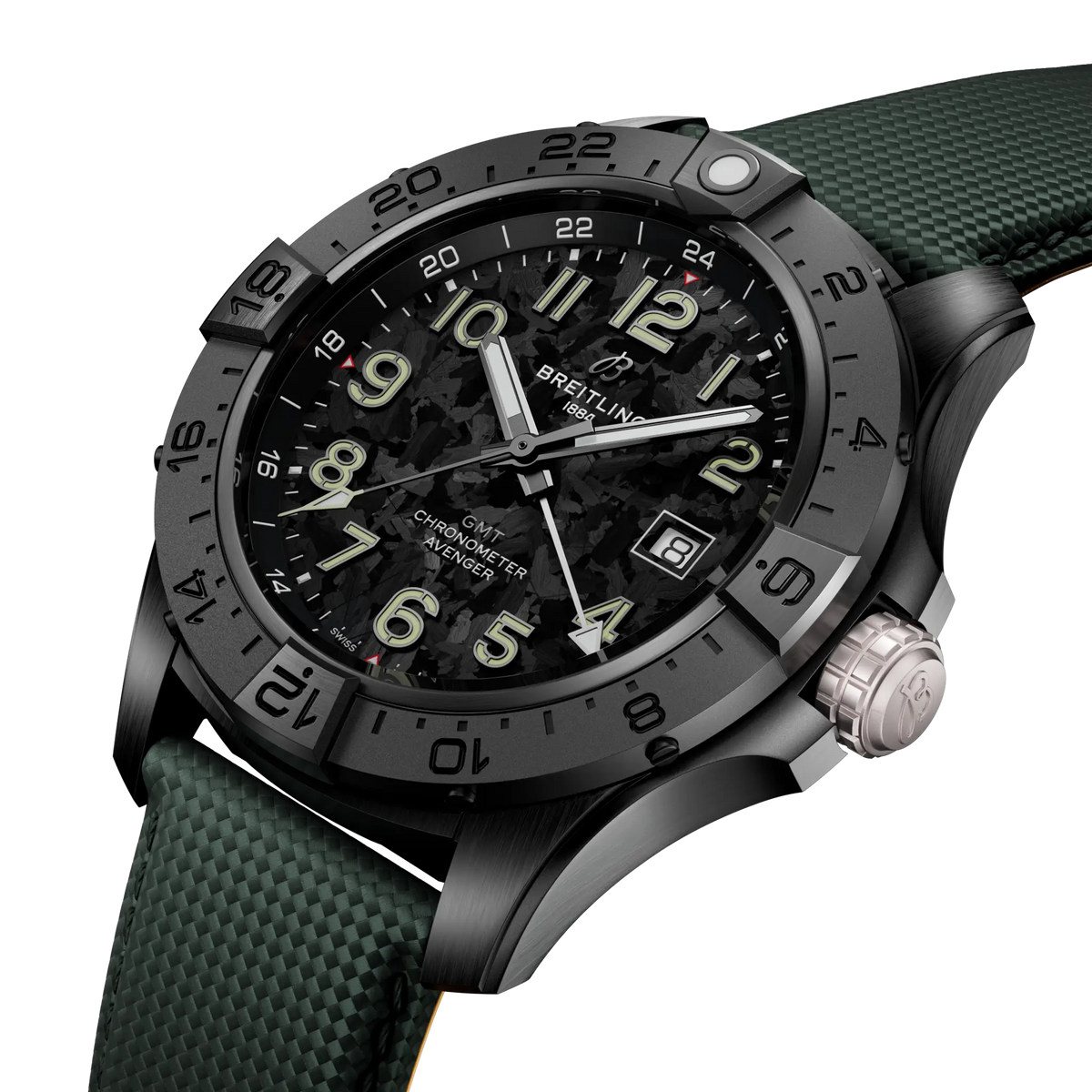 BRT Avenger Automatic GMT 44 Night Mission Watch with Leather Strap