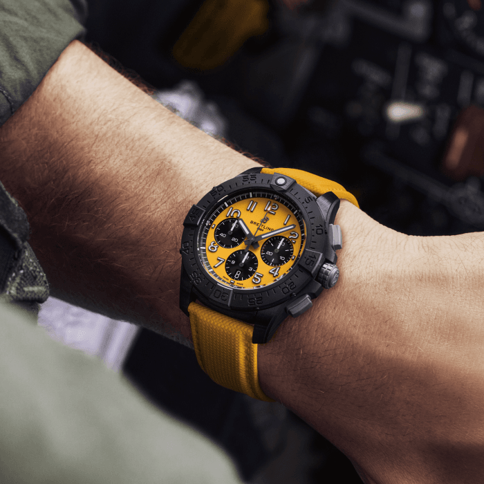BRT Avenger B01 Chronograph 44mm Night Mission Watch with Yellow Dial