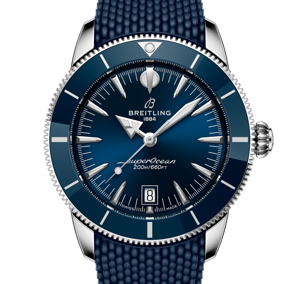 BRT Superocean Heritage B31 Automatic 42 Watch with Blue Mesh Rubber Strap