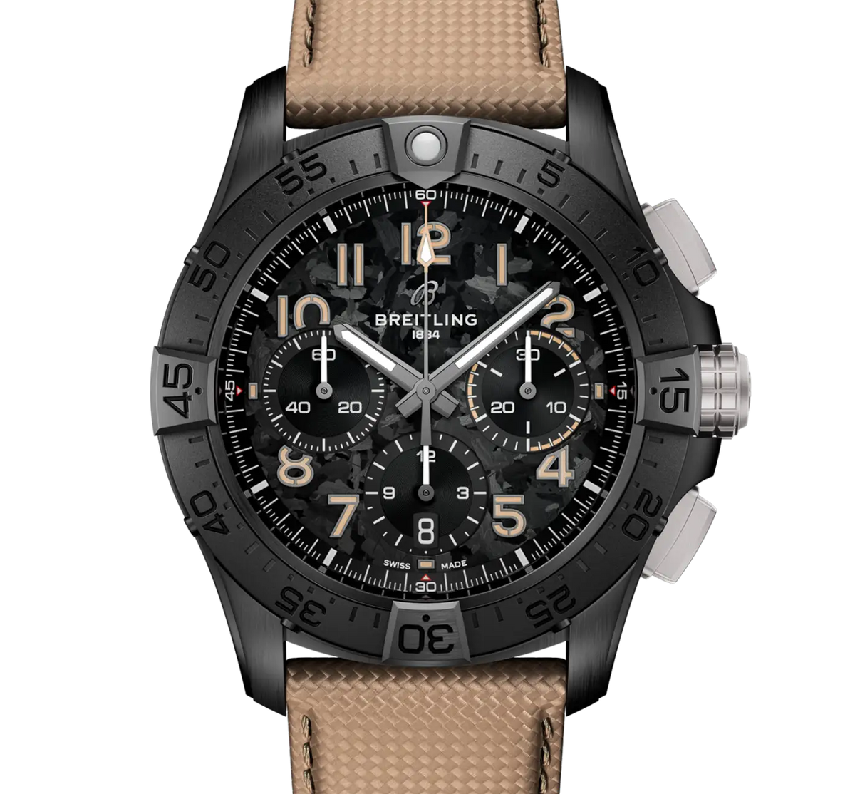 BRT Avenger B01 Chronograph 42 Night Mission Watch with Leather Strap