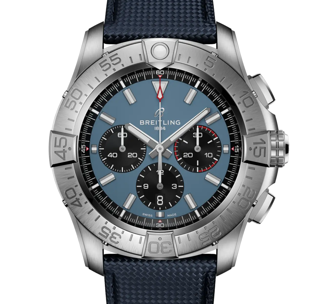 BRT Super Avenger B01 Chronograph 46 Watch with Blue Leather Strap