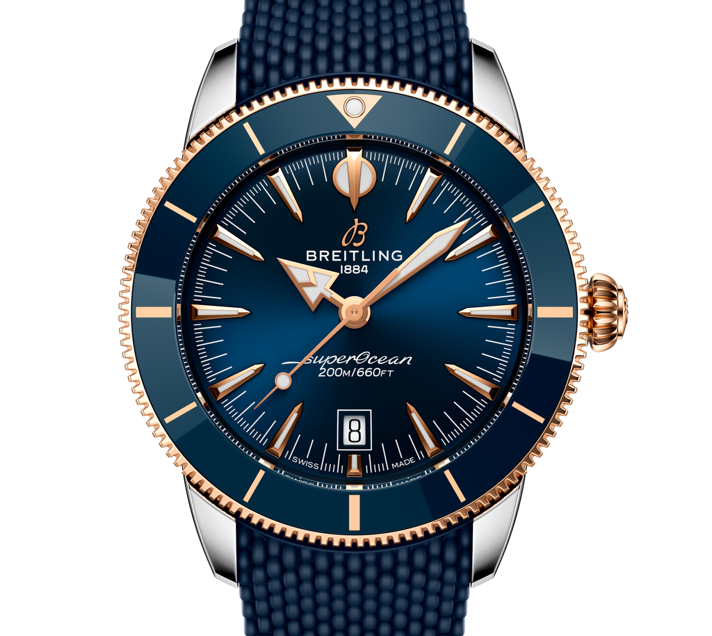 BRT Superocean Heritage B31 Automatic 44 Watch with Blue Mesh Rubber Strap