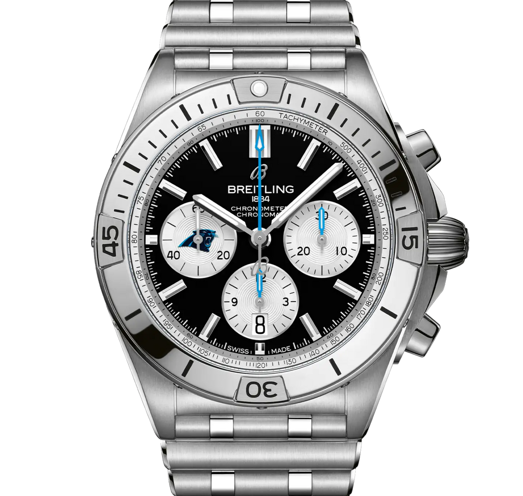 BRT Chronomat B01 42 NFL Carolina Panthers Edition with Stainless Steel Bracelet