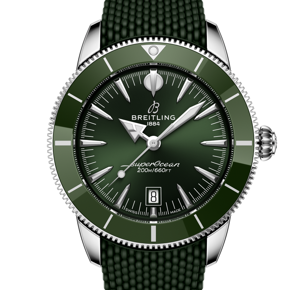 BRT Superocean Heritage B31 Automatic 44 Watch with Green Mesh Rubber Strap