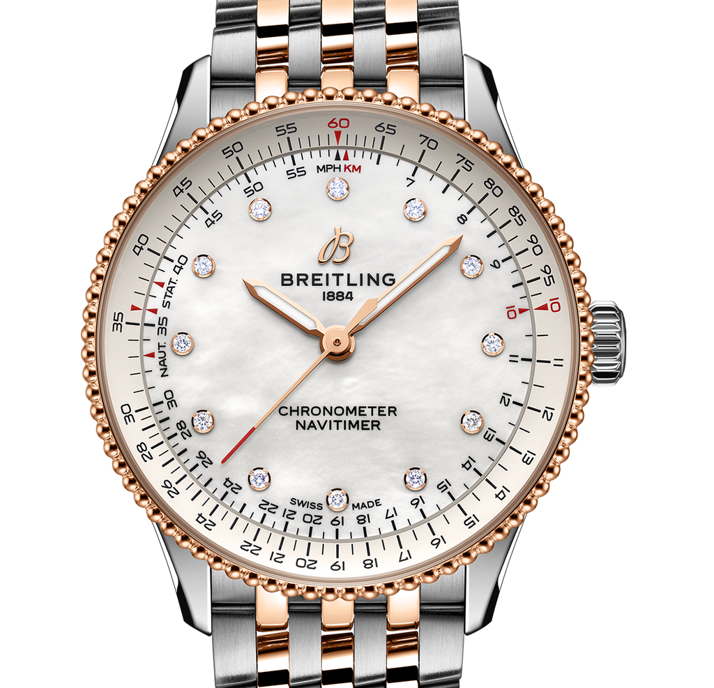 BRT Navitimer Automatic 36mm Watch with Mother-of-Pearl Dial