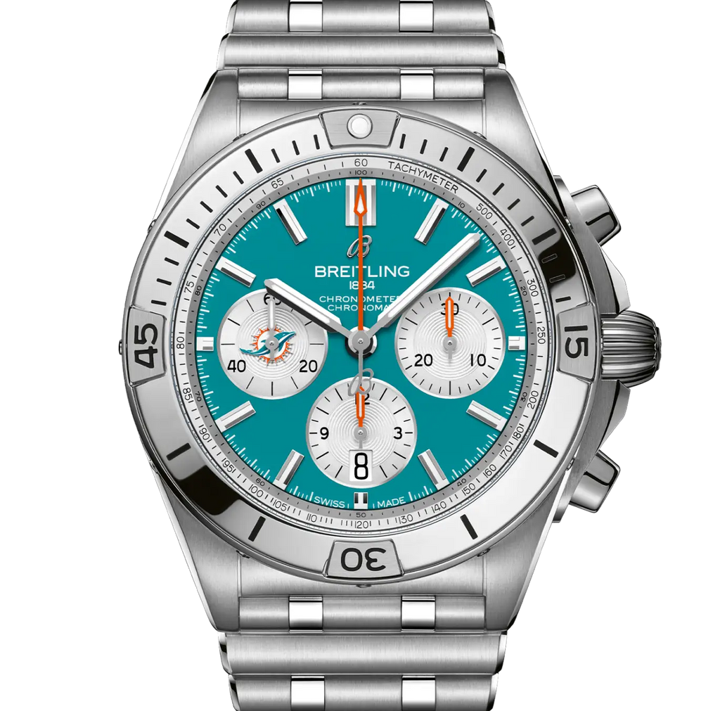 BRT Chronomat B01 42 NFL Miami Dolphins Edition with Stainless Steel Bracelet