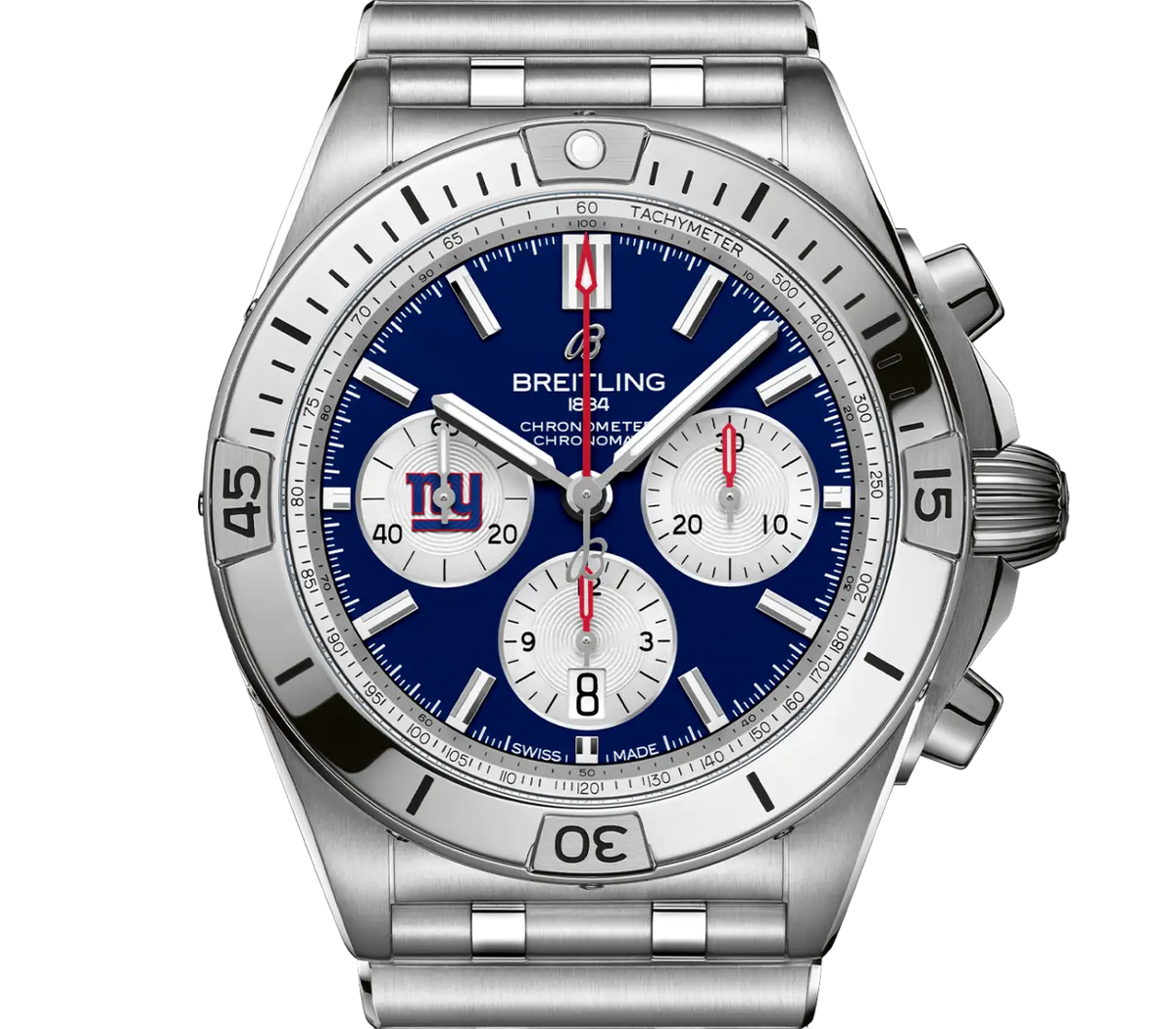BRT Chronomat B01 42 NFL New York Giants Edition with Stainless Steel Bracelet