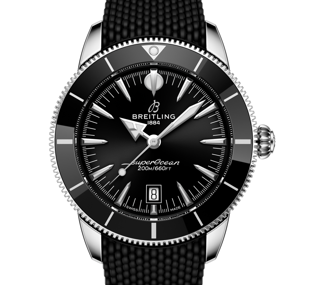 BRT Superocean Heritage B31 Automatic 44 Watch with Black Mesh Rubber Strap