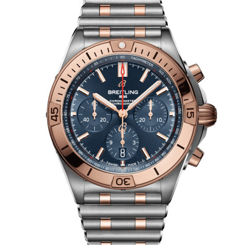 BRT Chronomat B01 Chronograph 42 Steel & 18K Red Gold with Blue Dial