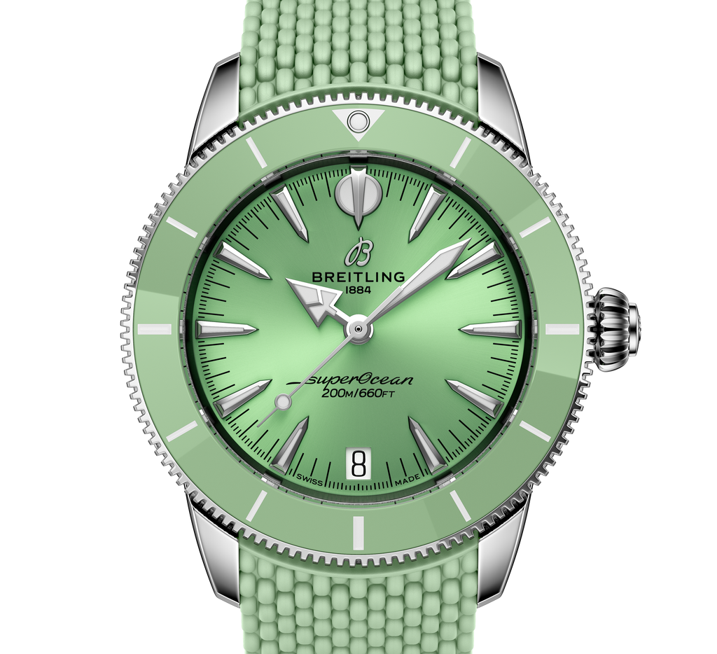 BRT Superocean Heritage Automatic 36 Watch with Mint Mesh Rubber Strap
