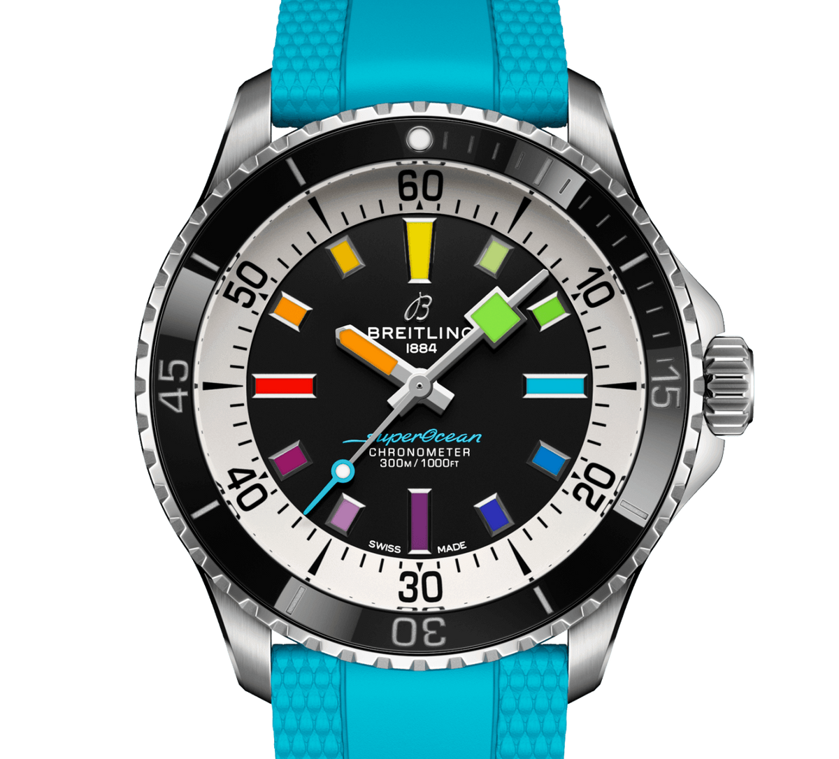 BRT Superocean Automatic 42 Watch with Turquoise Rubber Strap