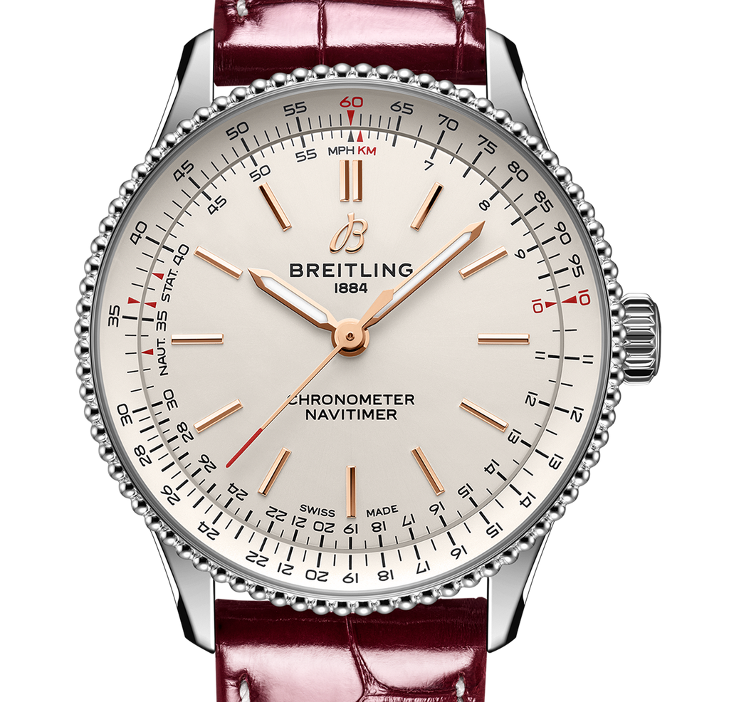BRT Navitimer Automatic 36mm Watch with Burgundy Leather Strap