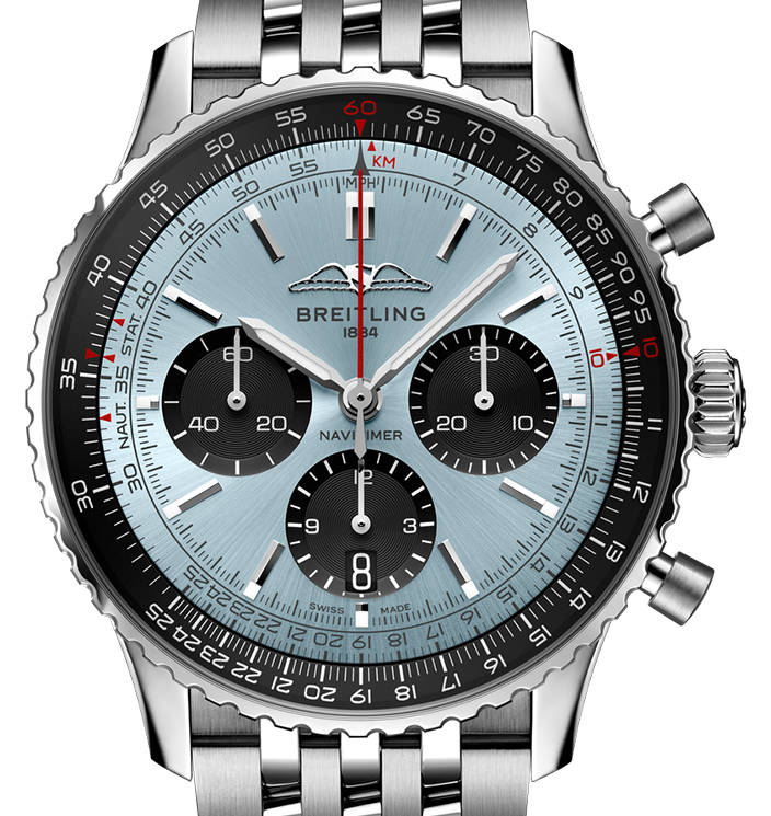 BRT Navitimer B01 43mm Watch with Silver Bracelet