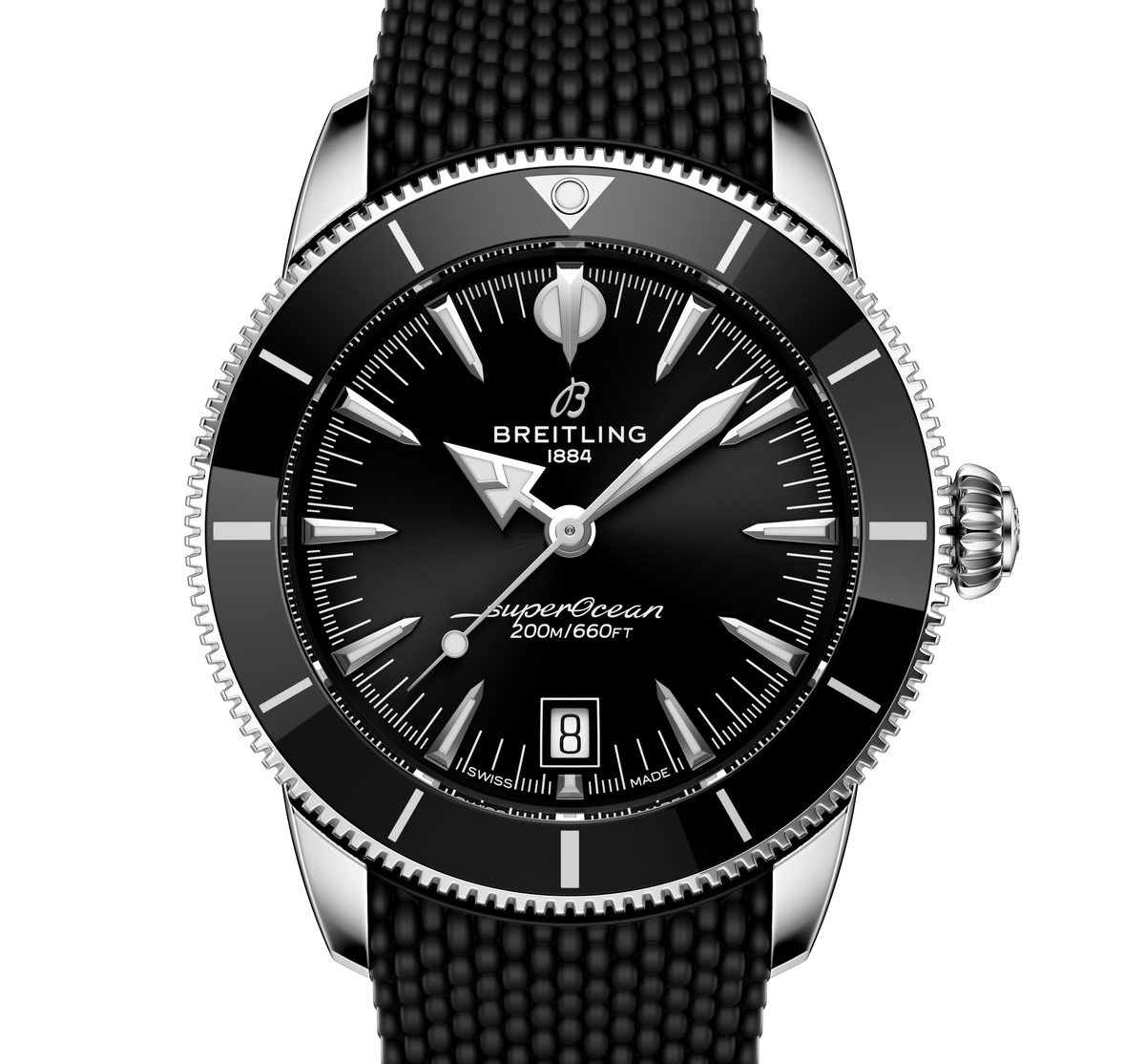 BRT Superocean Heritage B31 Automatic 42 Watch with Black Mesh Rubber Strap