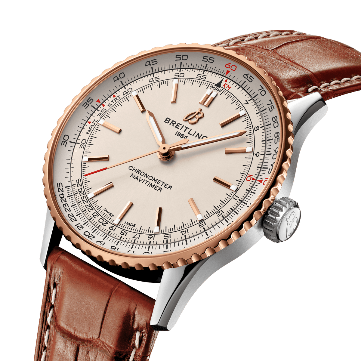BRT Navitimer Automatic 41 Watch with Brown Leather Strap