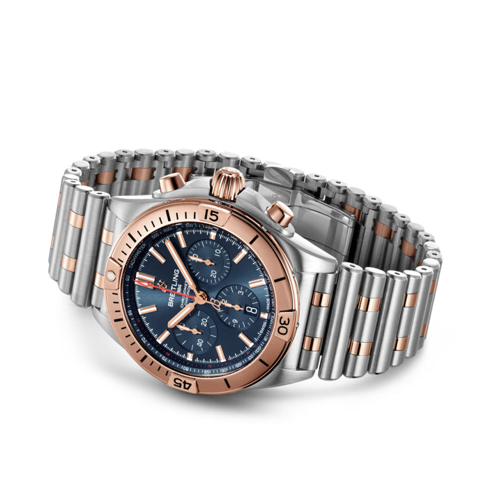 BRT Chronomat B01 Chronograph 42 Steel & 18K Red Gold with Blue Dial
