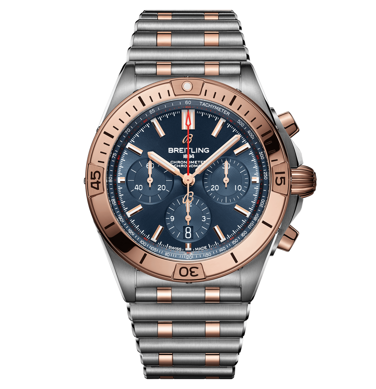 BRT Chronomat B01 Chronograph 42 Steel & 18K Red Gold with Blue Dial